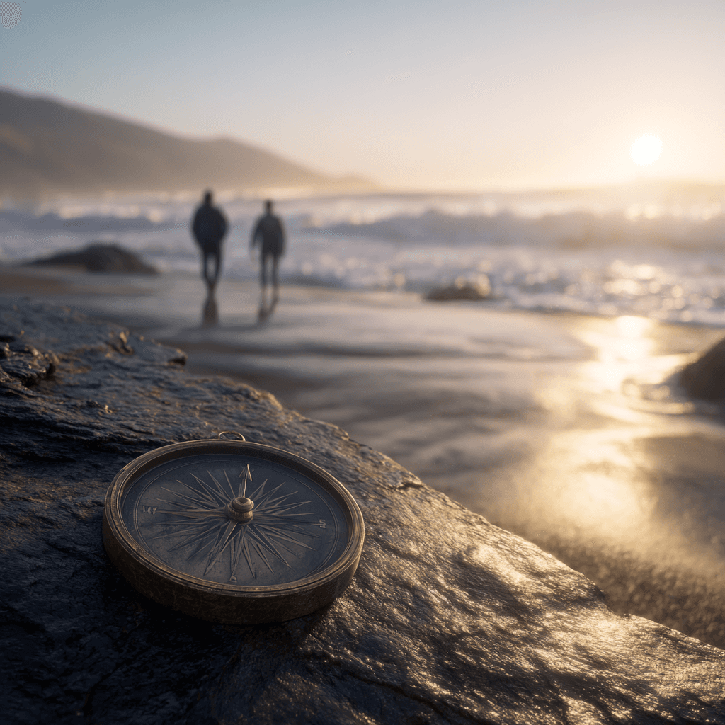 Menschen am Strand bei Sonnenuntergang