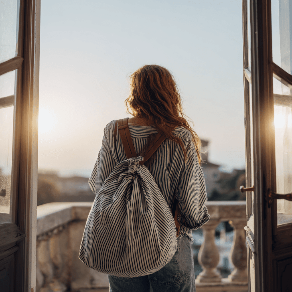 Person auf Bergklippe bei Sonnenuntergang