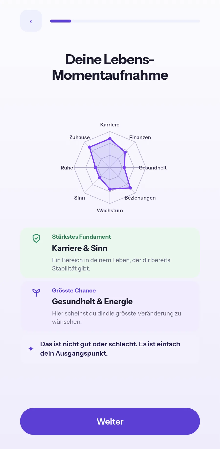Ergebnis des Lifechecks: ein Rad mit acht Lebensbereichen